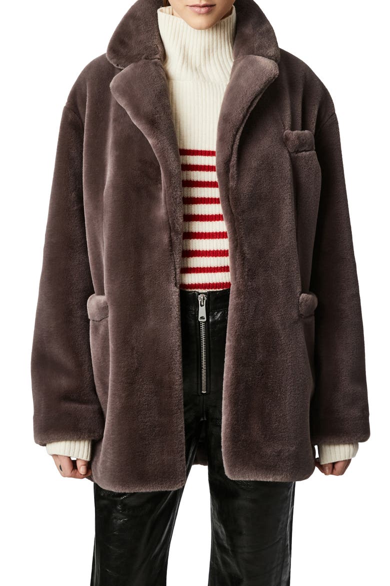 Faux Fur Coat, Main, color, GREY