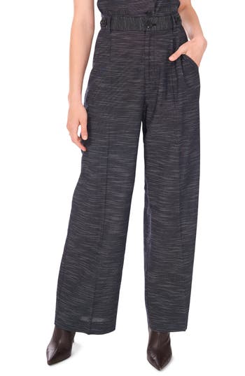1.state Stripe Button Tab High Waist Wide Leg Pants In Black