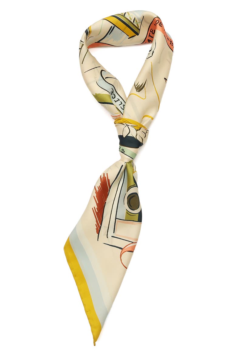 downtown day trip square silk scarf, Alternate, color, IVORY MULTI