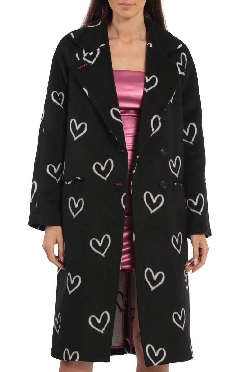 Avec Les Filles Heart Jacquard Brushed Fleece Coat, Main, color, 