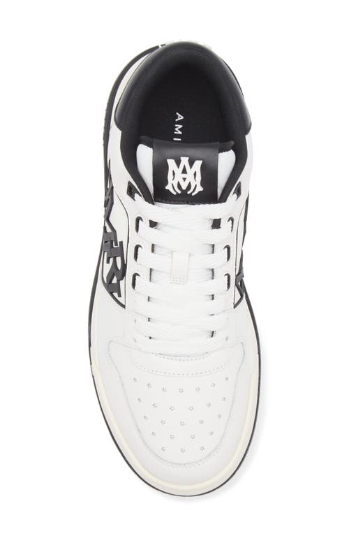 Amiri White Low Top Sneakers With Logo Patch On The Side And Contrasting Heel With Logo Lettering In Leath In White Black