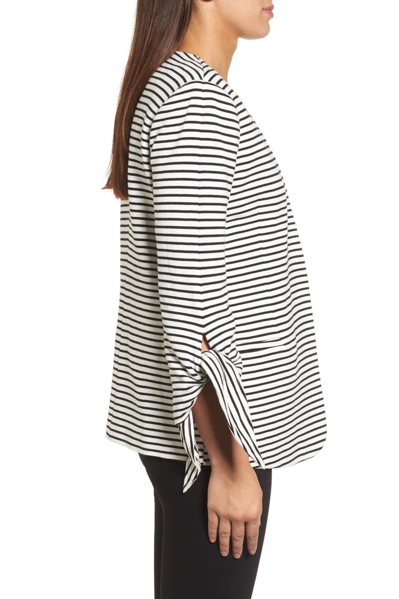 Tie Sleeve Knit Blazer, Alternate, color, BLACK/ WHITE STRIPE