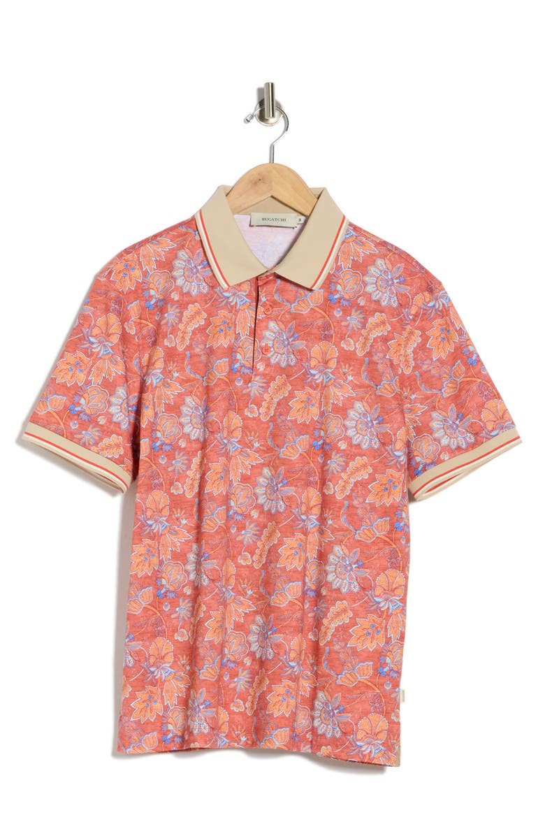 Bugatchi Print Pima Cotton Knit Polo, Main, color, Paprika