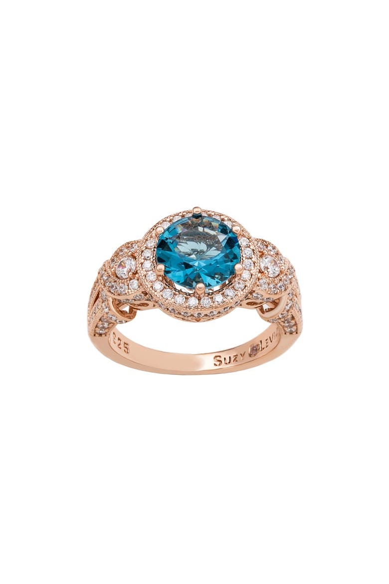 Pavé Cubic Zirconia Engagement Ring, Alternate, color, BLUE