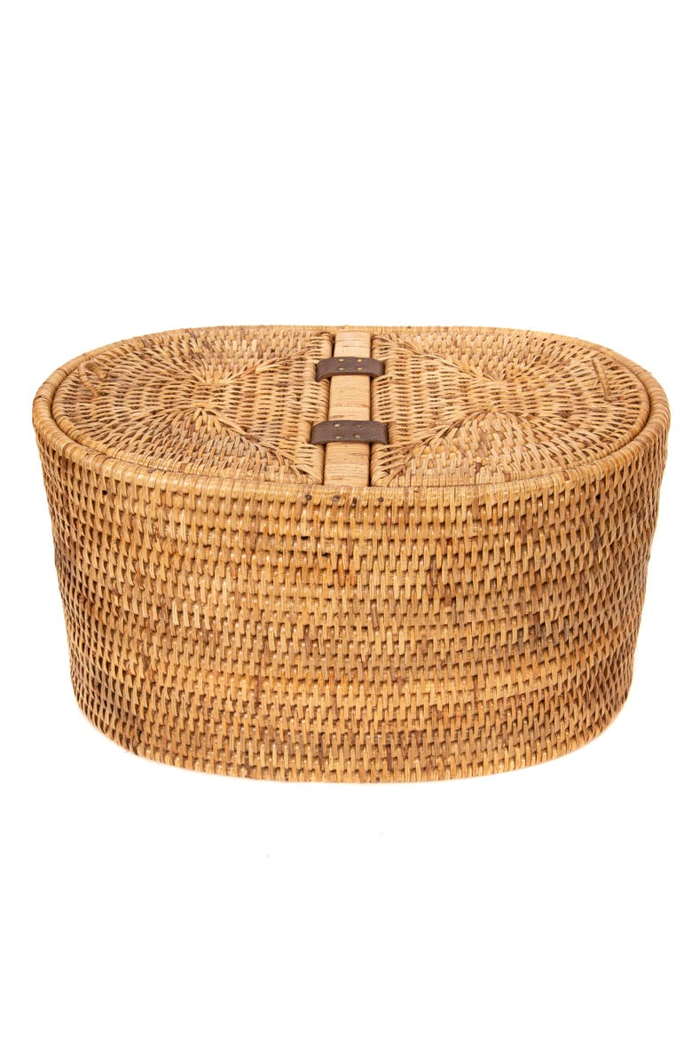 Artifacts Rattan Oval Double Tissue Roll Box, Alternate, color, Honey Brown