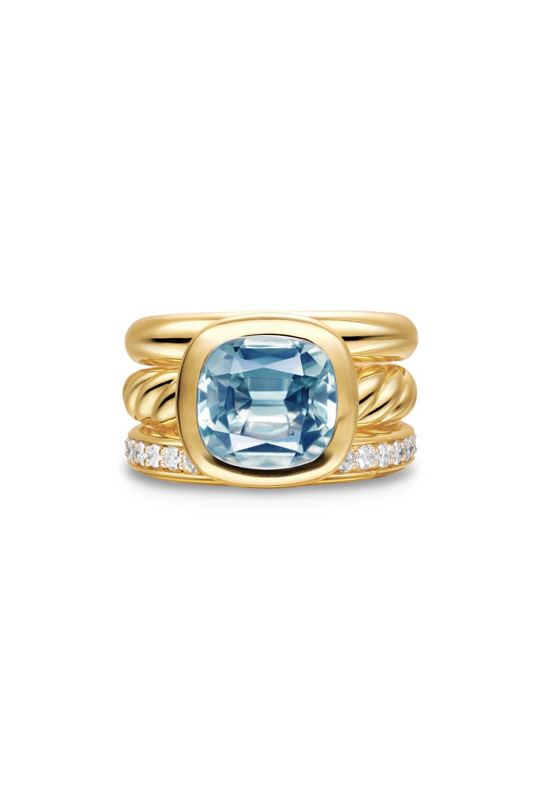 DY Mercer® Three Row Stone Ring in 18K Yellow Gold with Sky Blue Topaz & Diamonds, 12mm, Main, color, SKY BLUE TOPAZ