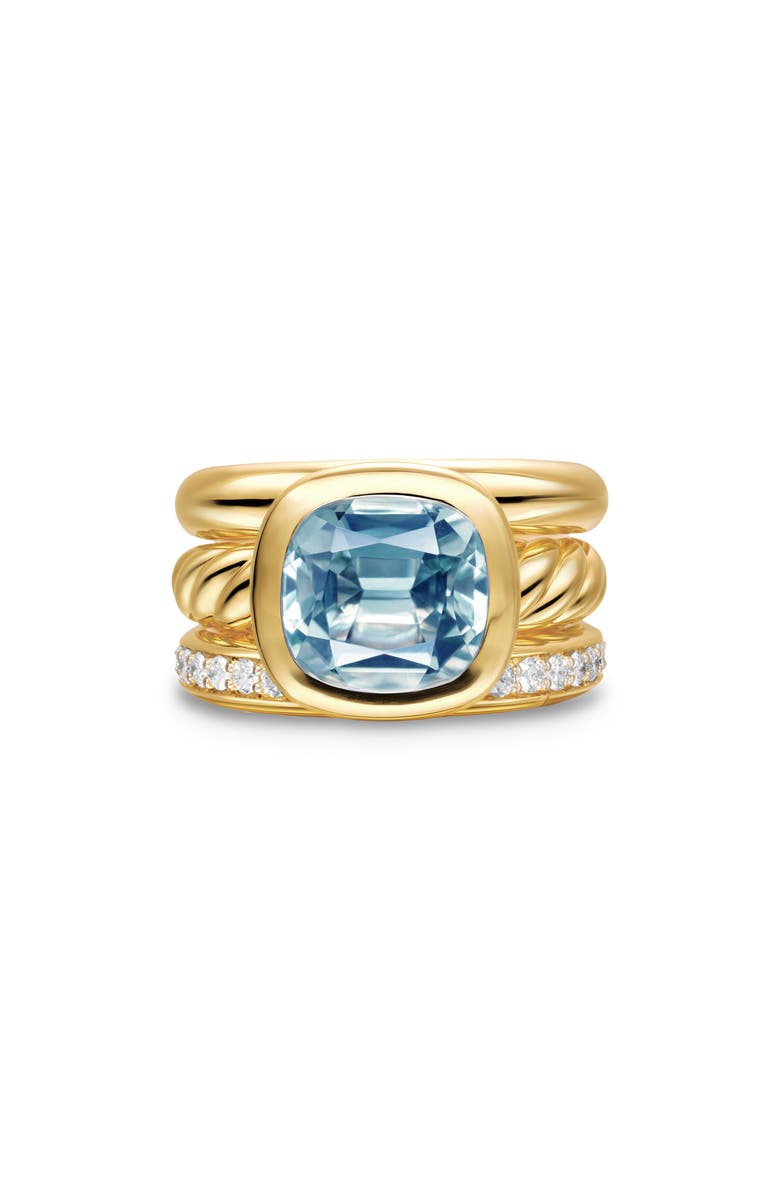 David Yurman DY Mercer<sup>®</sup> Three Row Stone Ring in 18K Yellow Gold with Sky Blue Topaz & Diamonds, 12mm, Main, color, Sky Blue Topaz