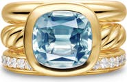 David Yurman DY Mercer® Three Row Stone Ring in 18K Yellow Gold with Sky Blue Topaz & Diamonds, 12mm