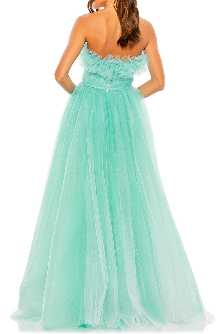 Strapless Glitter Tulle Gown, Alternate, color, AQUA OMBRE