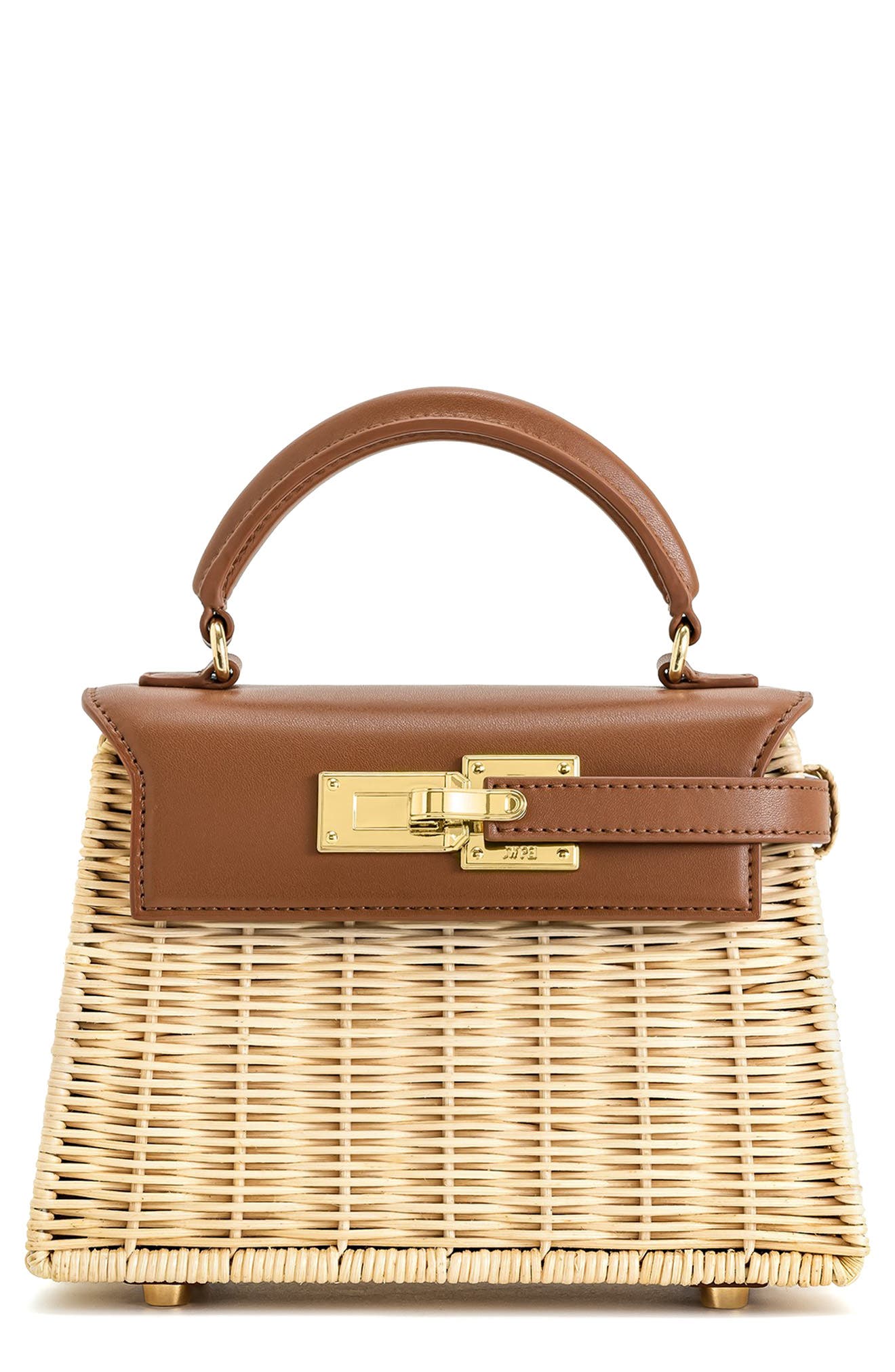 JW PEI Elise Natrual Woven Rattan Top Handle Bag, Main, color, Brown Rattan
