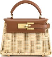 JW PEI Elise Natrual Woven Rattan Top Handle Bag