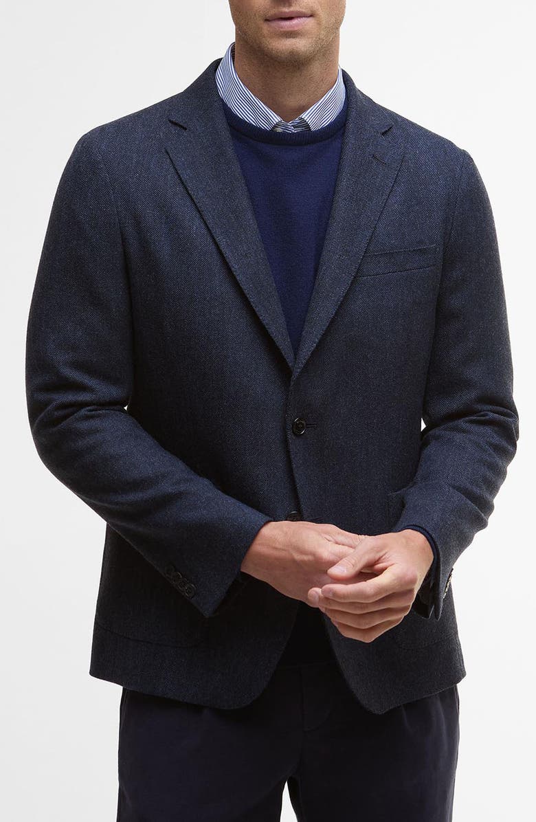 Barbour Sutherland Wool Blend Herringbone Flannel Sport Coat, Main, color, Navy