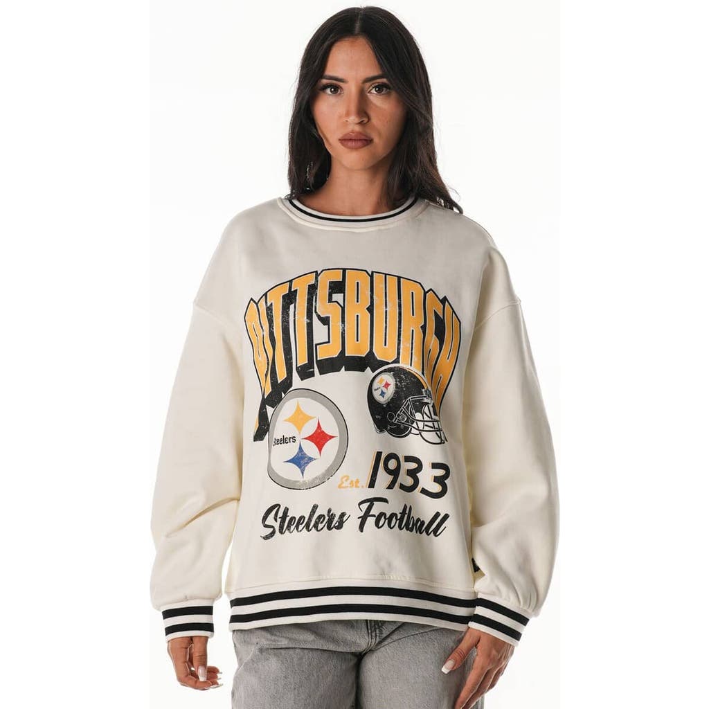 The Wild Collective Women's Cream Pittsburgh Steelers Oversized Vintage French Terry Sweatshirt In White