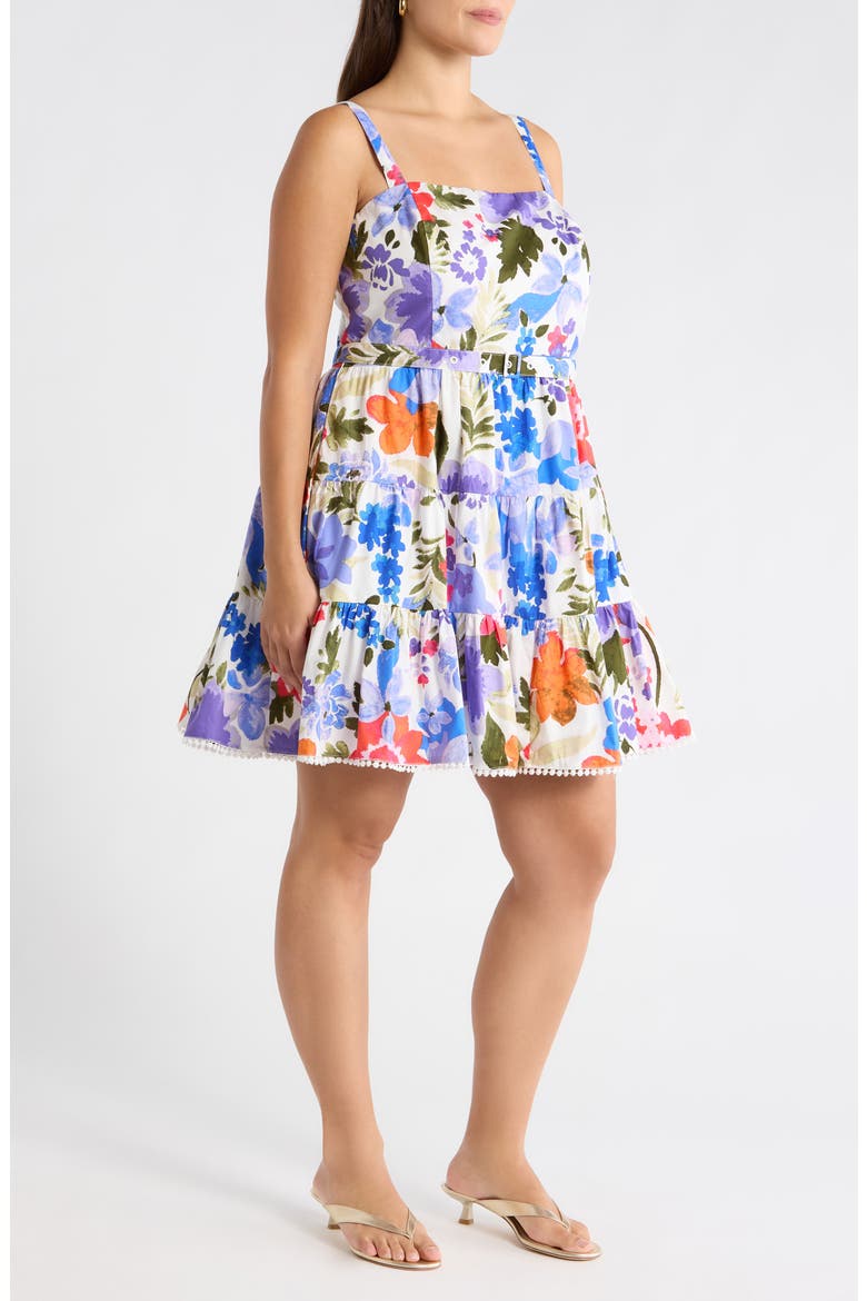 Amania Floral Nayra Tiered Poplin Minidress, Alternate, color, BLUE-PURPLE