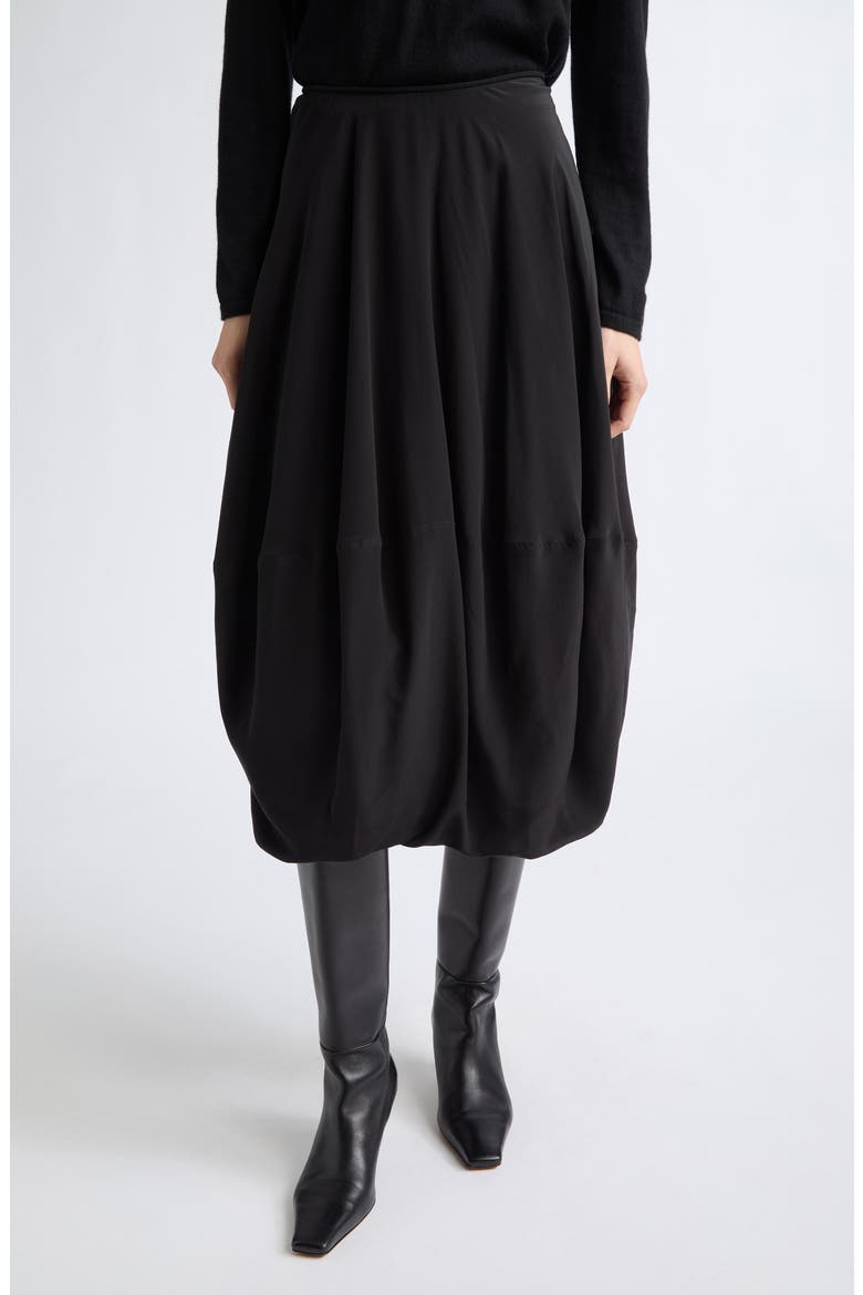 Silk Crêpe de Chine Balloon Skirt, Main, color, BLACK