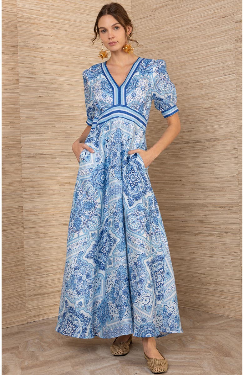 Hale Bob Ginevra Linen Maxi Dress, Main, color, Blue