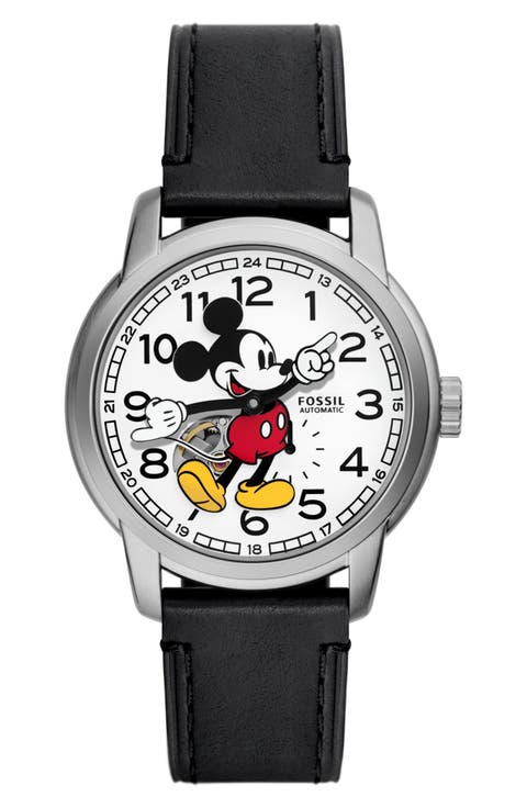 x Disney Classic Disney Mickey Mouse Leather Strap Watch