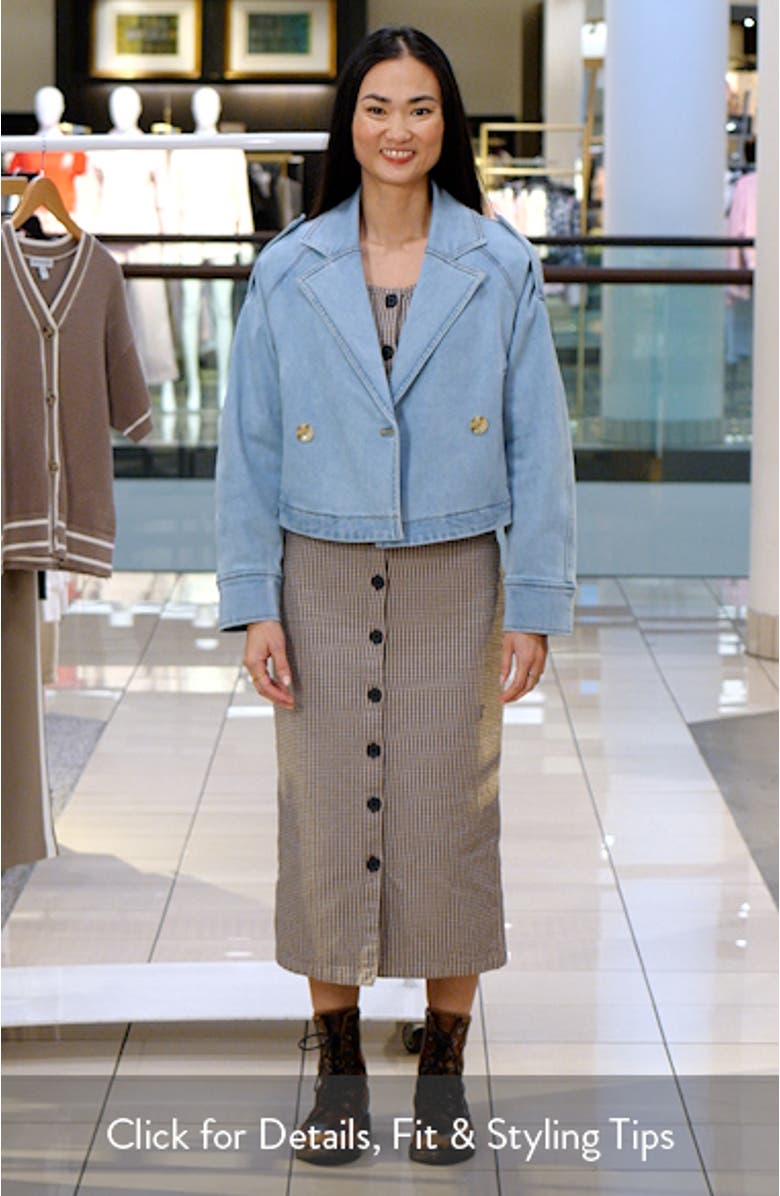 Double Breasted Denim Crop Trench Jacket, sales video thumbnail