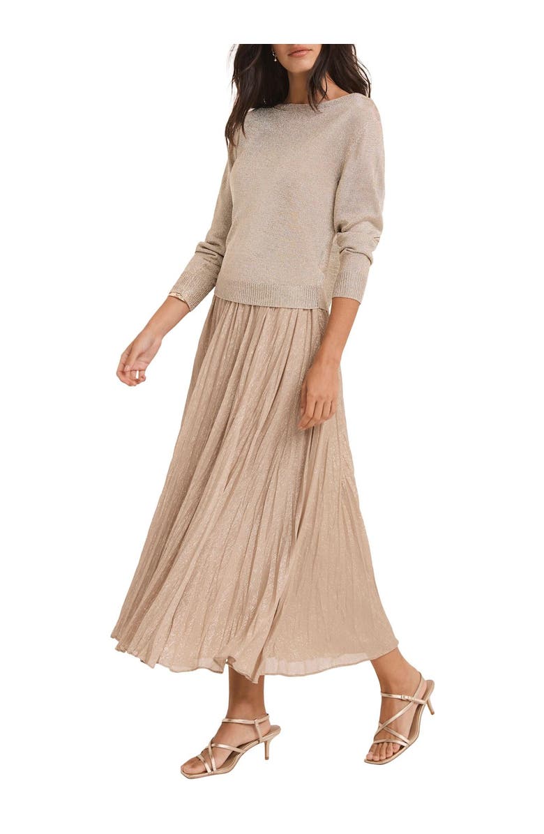 MINT VELVET Metallic Knit Layered sweater Dress, Alternate, color, Gold