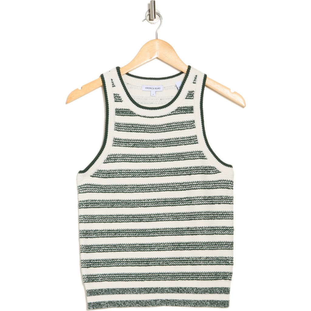 Veronica Beard Jerrel Striped Jacquard-knit Linen-blend Tank In Ivory/hunter Green