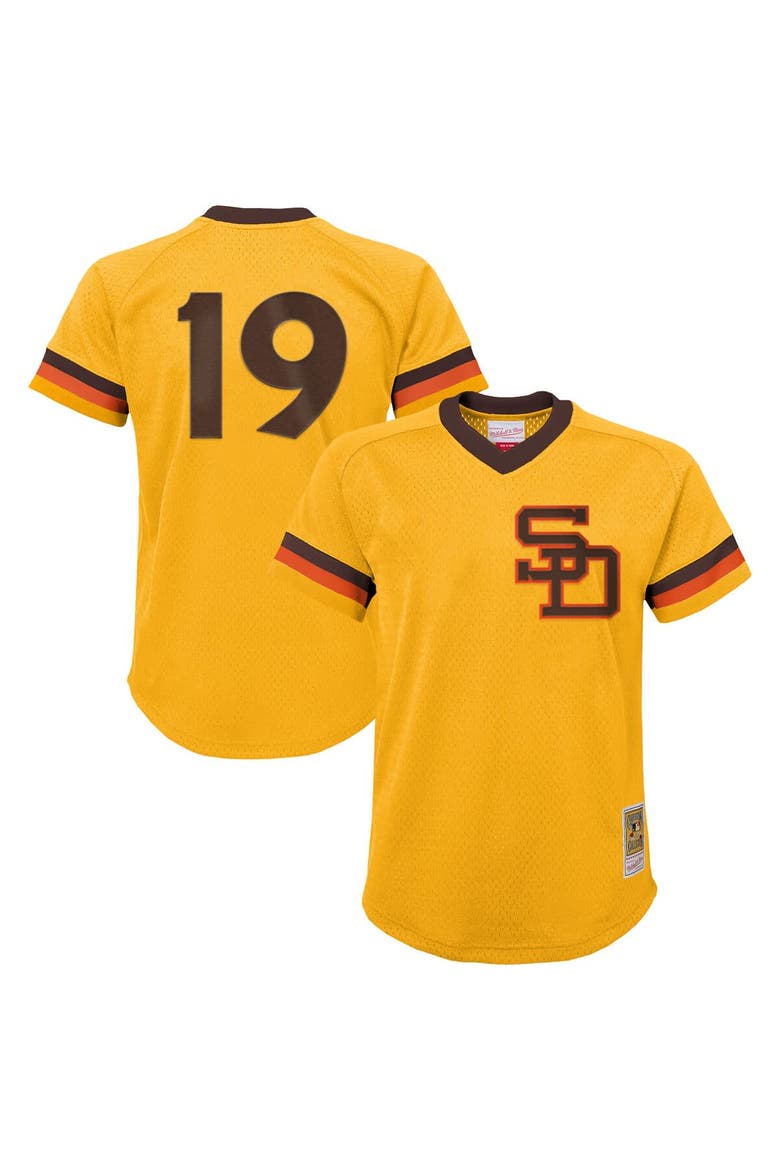 Youth Mitchell & Ness Tony Gwynn Gold San Diego Padres Cooperstown Collection Mesh Batting Practice Jersey, Main, color, Gold