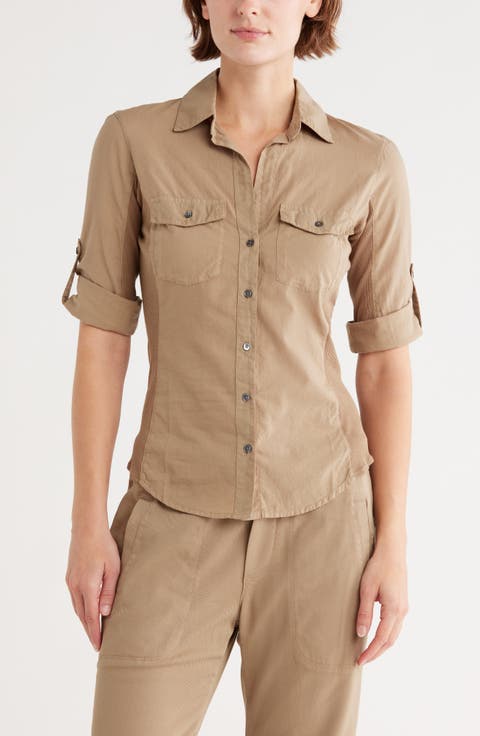 Three-Quarter Sleeve Button-Up Shirt