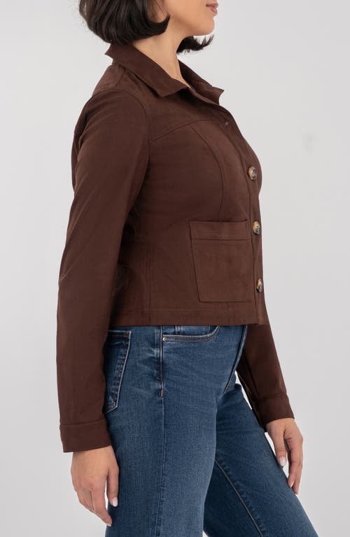 Kut From The Kloth Matilda Crop Faux Suede Trucker Jacket In Brown