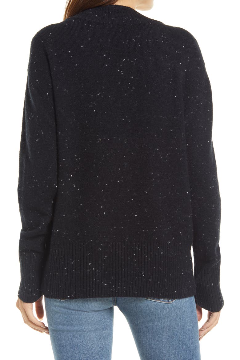 Cozy Nep Flecked V-Neck Sweater, Alternate, color, BLACK