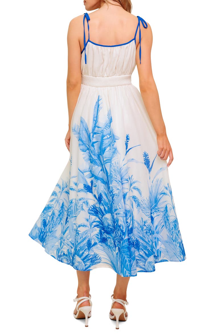 Frond Print Midi Dress, Alternate, color, IVORY BLUE