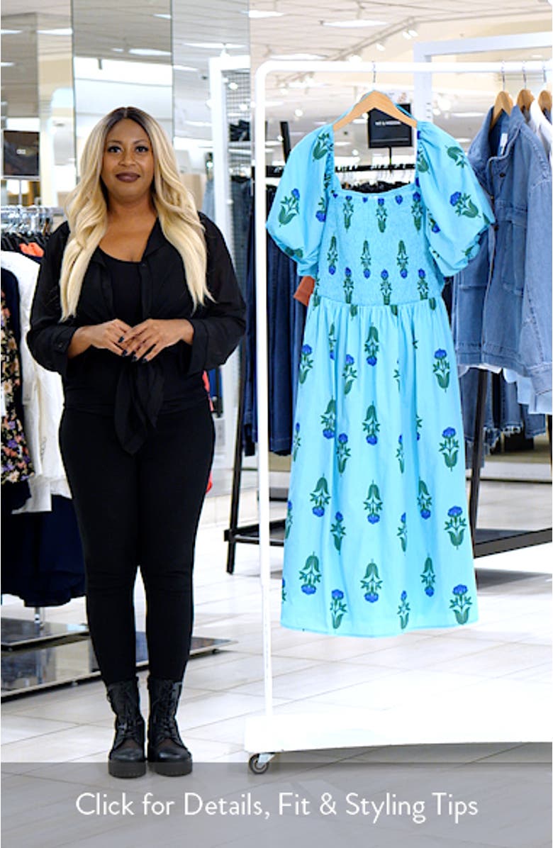 Maray Floral Smocked Midi Dress, sales video thumbnail