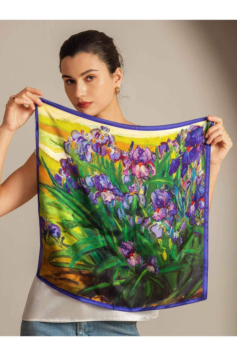 Pure silk colored square scarf, Alternate, color, Bright Purple