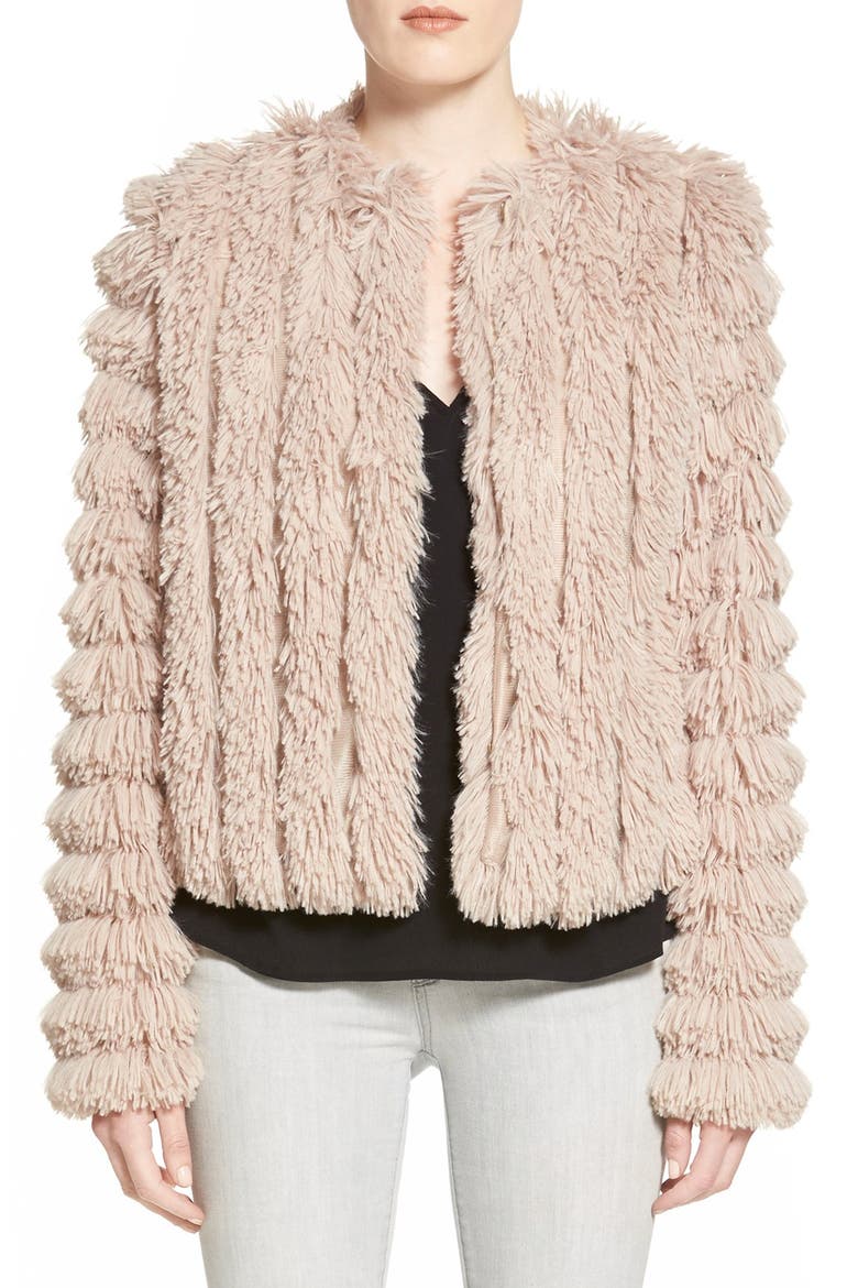 Plush Fringe Jacket, Main, color, BEIGE BLUSH