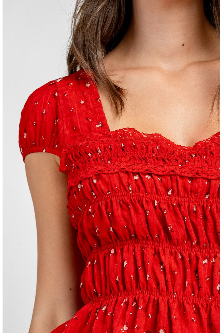 Ruched Bodice Printed Top, Alternate, color, RED