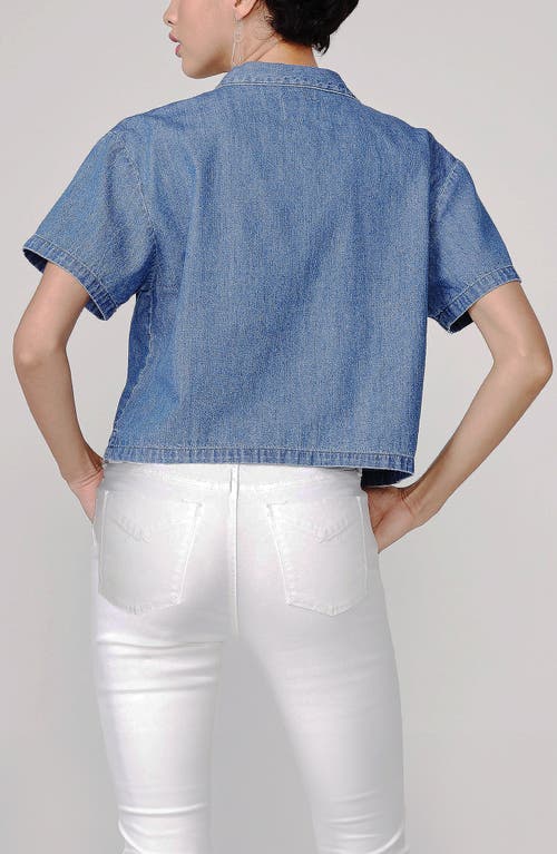 Unpublished Sami Short Sleeve Cotton Chambray Button-up Shirt In Blue