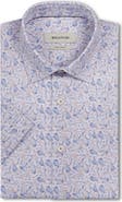 Bugatchi Miles OoohCotton® Stripe Leaf Print Short Sleeve Button-Up Shirt