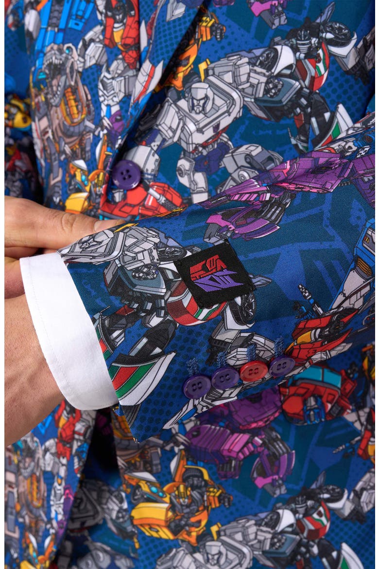 x Transformers Slim Fit Two-Piece Suit & Tie Set, Alternate, color, BLUE MULTI