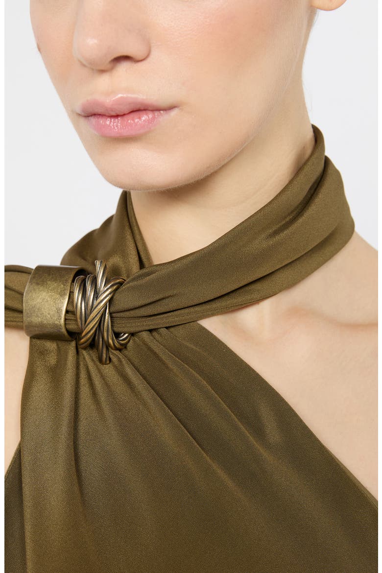 Evasto Scarf Neck One Shoulder Silk Satin Evening Dress, Alternate, color, MUD