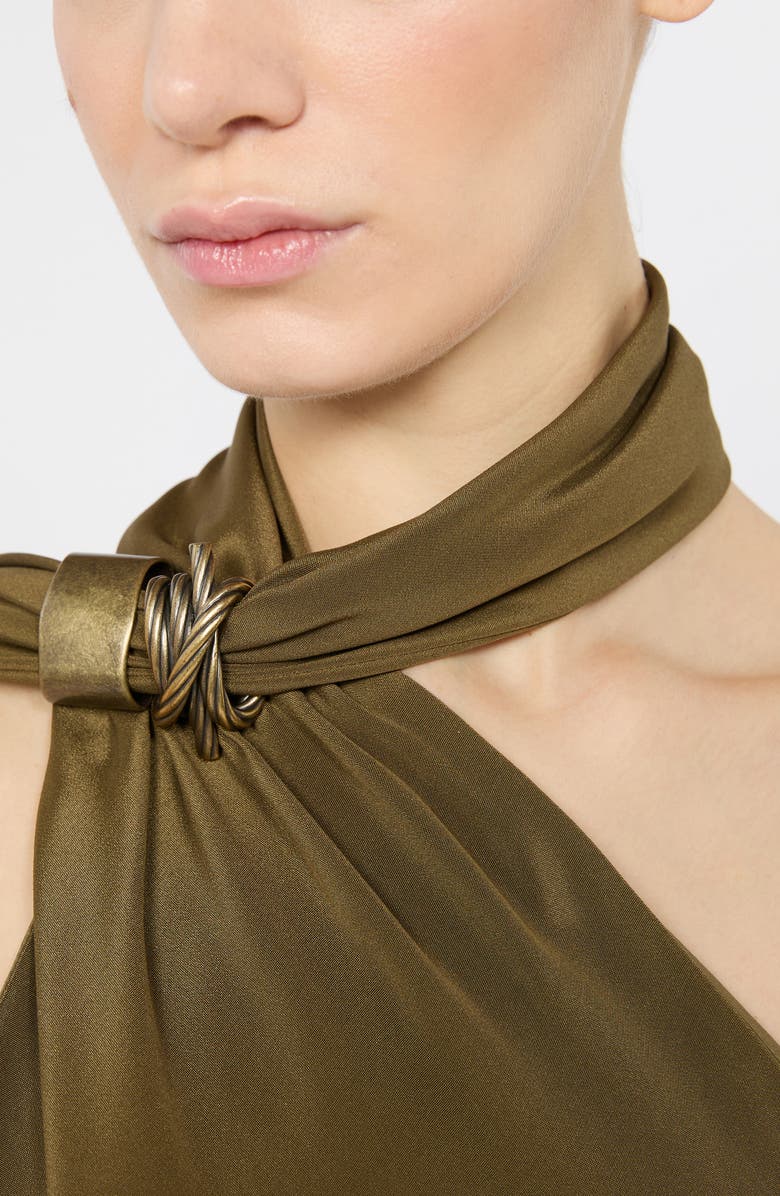 Max Mara Evasto Scarf Neck One Shoulder Silk Satin Evening Dress, Alternate, color, Mud