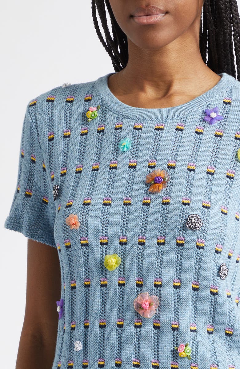 YanYan Dotty Embellished Cotton Rib Sweater, Alternate, color, Dusty Blue
