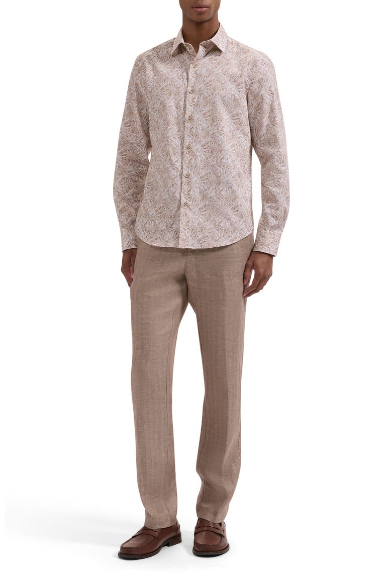 Julian Shaped Fit Abstract Leaf Print Cotton Button-Up Shirt, Alternate, color, TAUPE