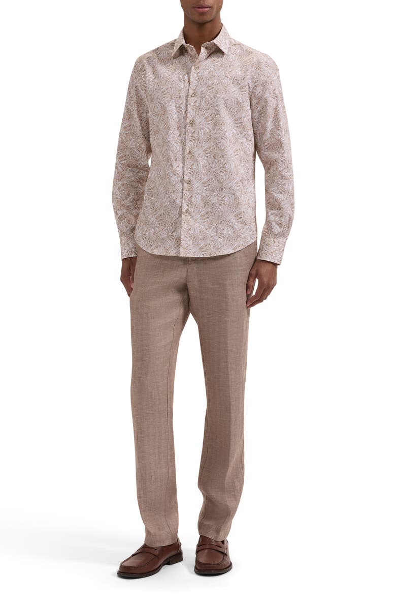 Bugatchi Julian Shaped Fit Abstract Leaf Print Cotton Button-Up Shirt, Alternate, color, Taupe