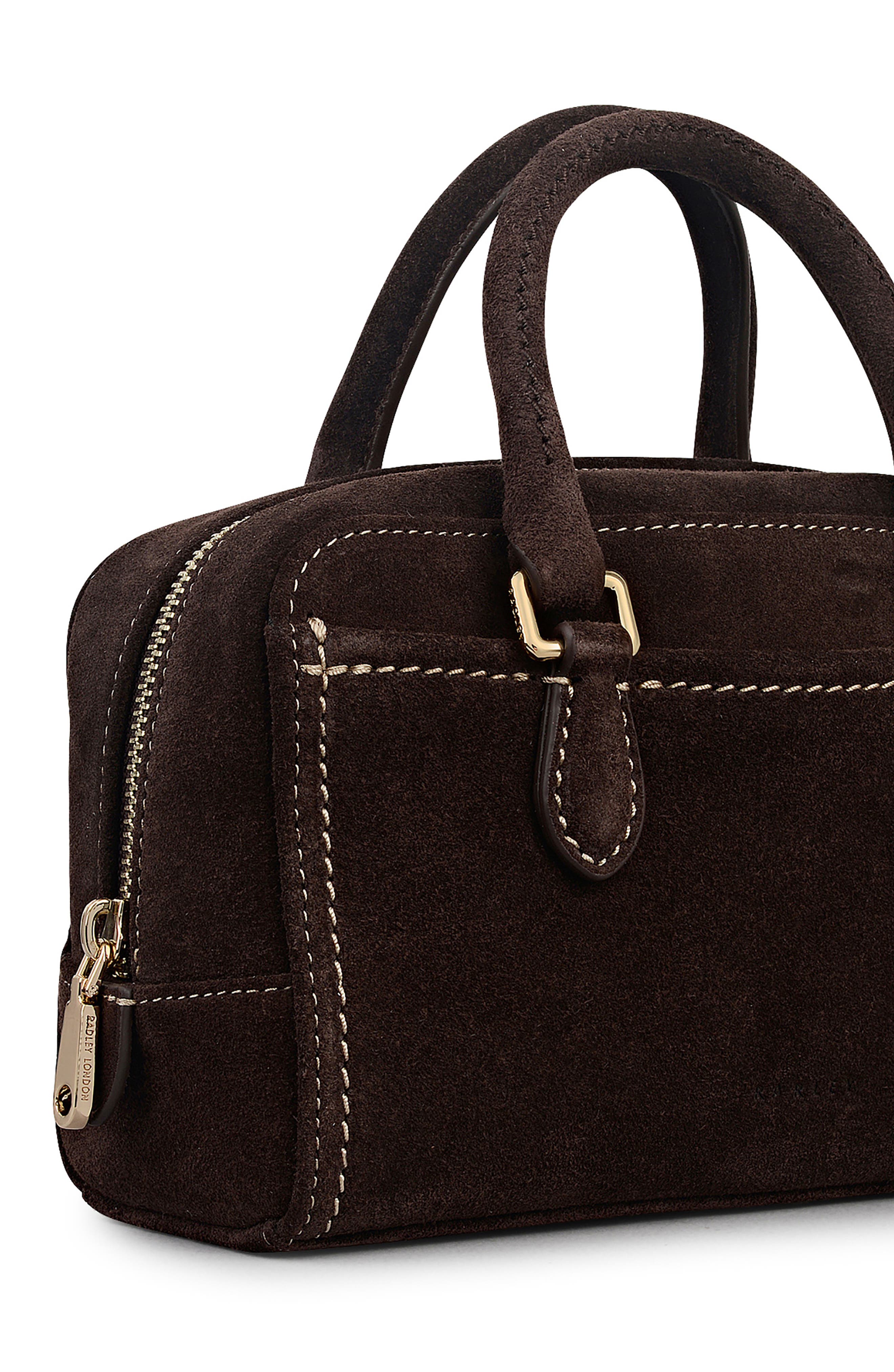 Radley Portland Way Mini Suede Bowling Bag, Alternate, color, Dark Oak