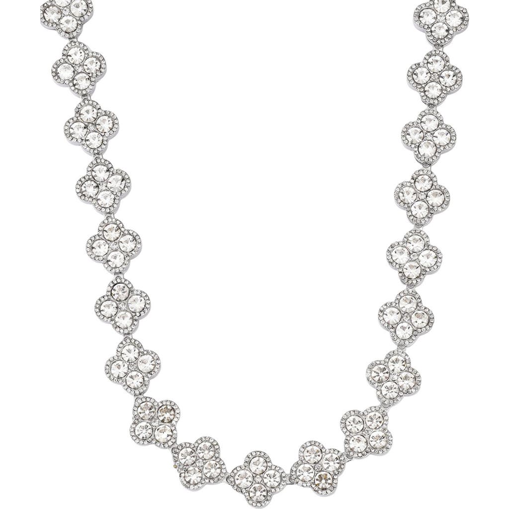 Adornia Silver Plated Crystal Clover Link Chain Necklace In Metallic