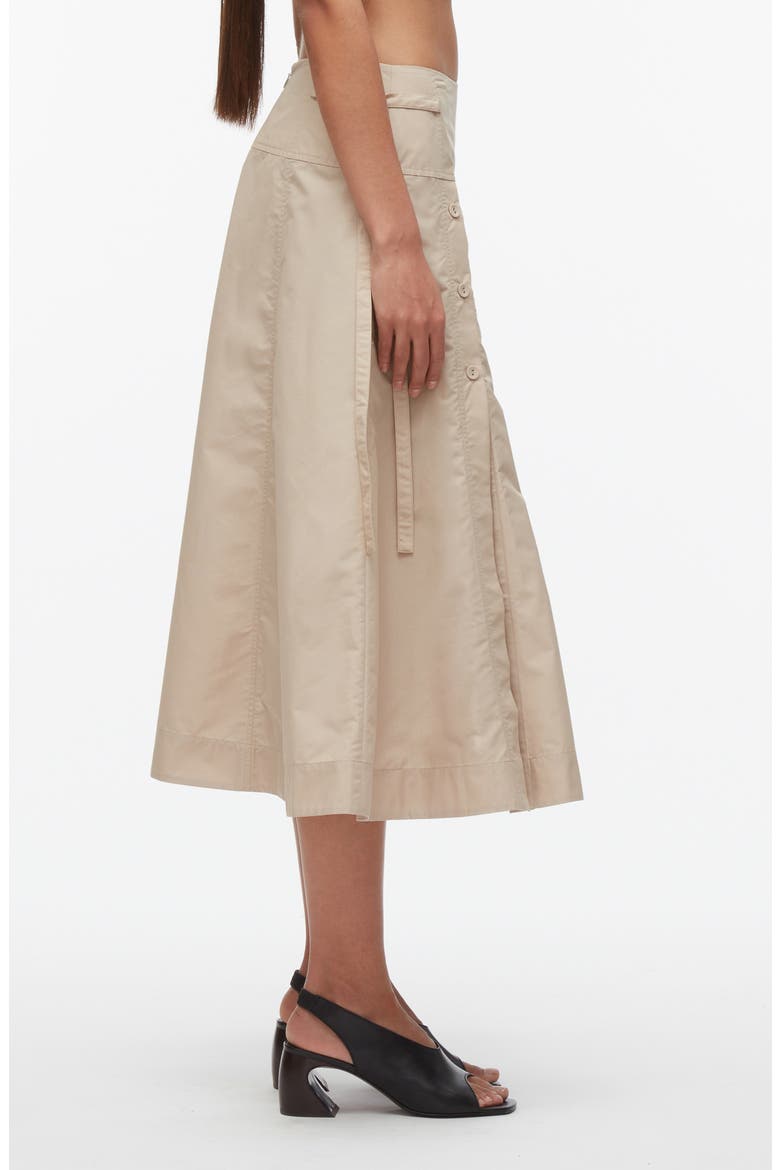 Tie Waist Button Midi Skirt, Alternate, color, KHAKI