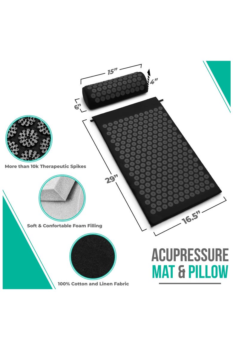 Acupressure Mat & Pillow Set, Alternate, color, BLACK