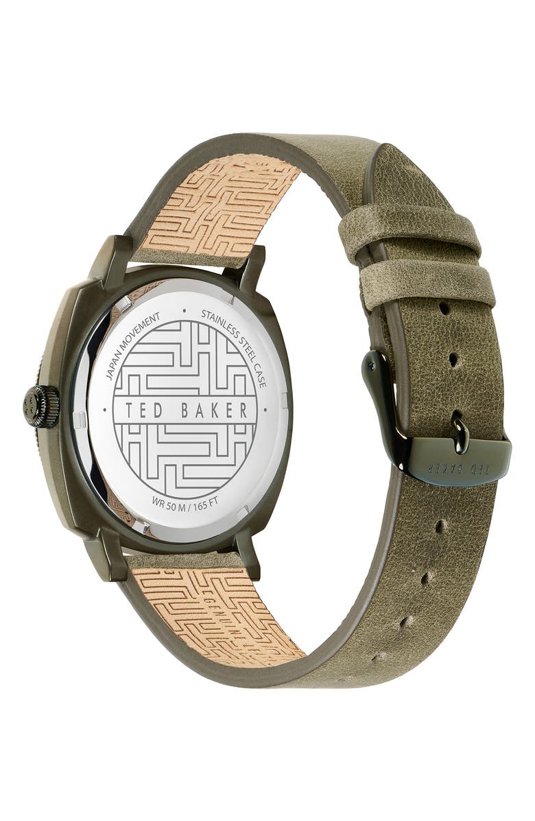 Ted Baker London Caine Leather Strap Watch, 42mm, Alternate, color, Green