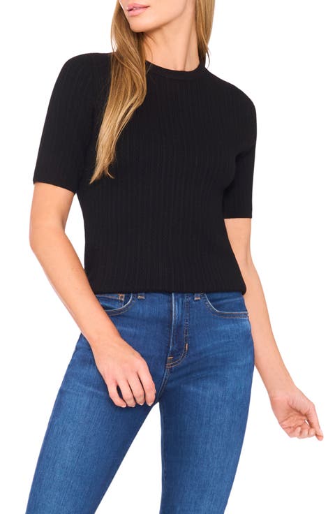Pointelle Stitch Short Sleeve Sweater (Regular & Petite)
