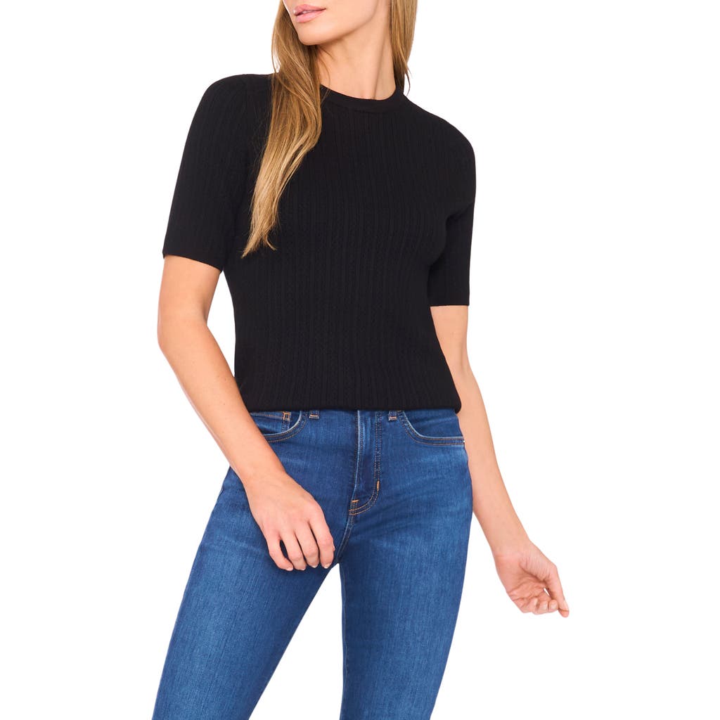Halogen ® Pointelle Stitch Short Sleeve Sweater In Black