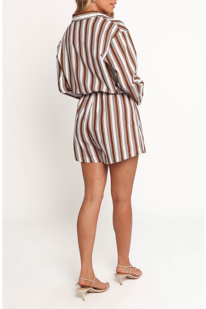 Beau Stripe Long Sleeve Cotton & Linen Romper, Alternate, color, CHOCOLATE STRIPE