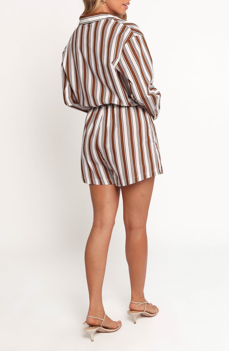 Petal & Pup Beau Stripe Long Sleeve Cotton & Linen Romper, Alternate, color, Chocolate Stripe